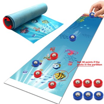 Underwater World Table Top Shuffleboard Curling Game Set (11"x 47.25")| Portable Family Games for Indoor and Outdoor Fun